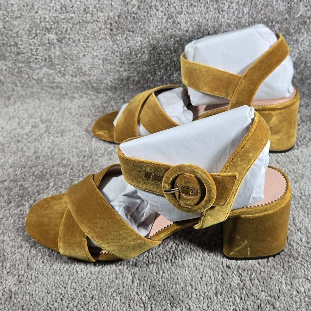 J.Crew Sandals Gold Velvet Block Heel Ankle Strap Women 9